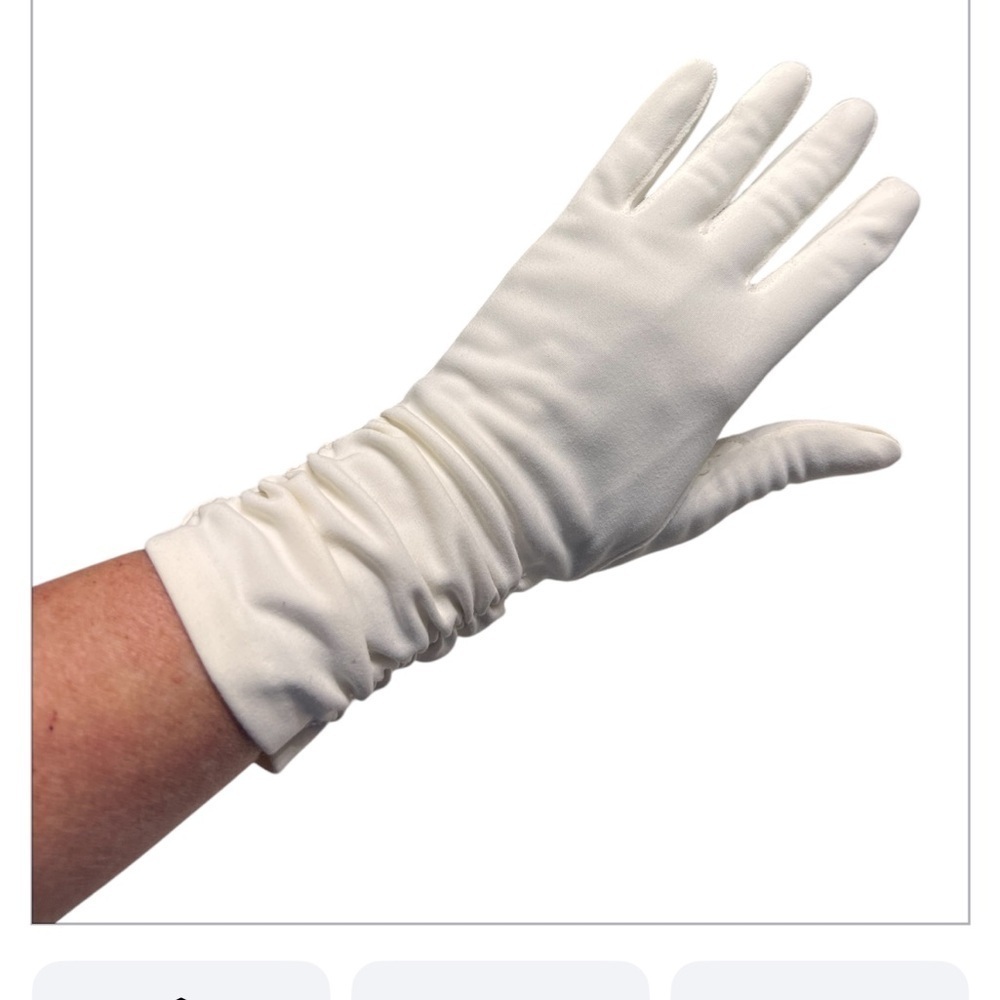 Vintage Ivory Ruched Cotton Gloves Small Formal Prom Costume Retro Wedding Dance